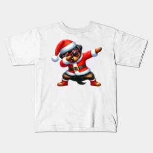 Christmas Rottweiler Dog Dabbing Dance Kids T-Shirt